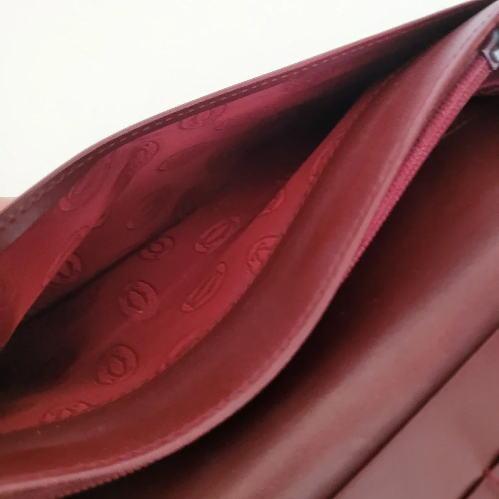 Cartier Must de Cartier Burgundy Leather Long Bifold Wallet Gold Corners Italy